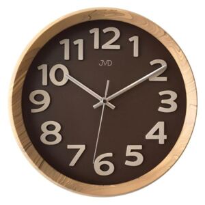 Nadčasové plastové nástěnné designové hodiny JVD HT073.2 v imitaci dřeva