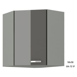 Kuchyňská skříňka horní rohová GRISS 58x58 GN-72 1F, 58,5x58,5x71,5,5x31, šedá/šedá lesk