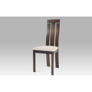 Jídelní židle dřevěná dekor ořech a potah krémová látka BC-3931 WAL