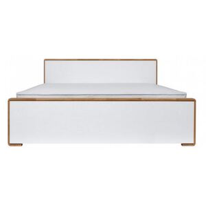 Manželská postel BARI LOZ/160 bílá/dub přírodní/bílá lesk 160x200 cm
