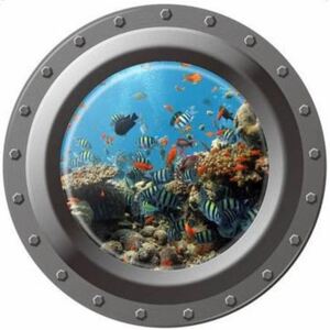 ZOOYOO Samolepka na zeď Ponorka okno podmořský svět 3D 43 x 43 cm 3