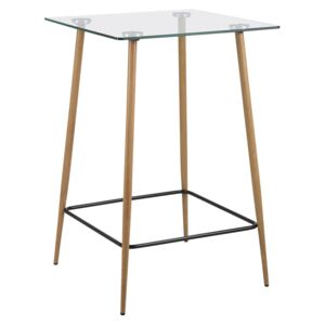 Skleněný barový stůl 70x70 cm s kovovou podnoží dubového vzhledu DO182
