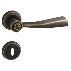 Dveřní kování MP Rose - R (bronz matný) - BB klika-klika otvor pro obyčejný klíč/OGS (bronz česaný mat)