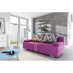Rozkládací pohovka s úložným prostorem v fialové barvě s barevnými polštáři F1094