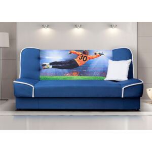 Rozkládací pohovka s úložným prostorem v modré barvě se vzorem fotbalisty F1135