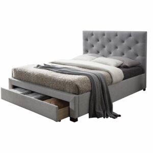 Manželská postel 160x200 cm s úložným prostorem a roštem šedá látka TK3023