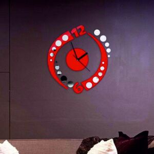 Nalepovací zrcadlové hodiny na stěnu červené KOULE