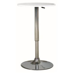 Kulatý barový stolek v bílé barvě na kovové konstrukci KN482