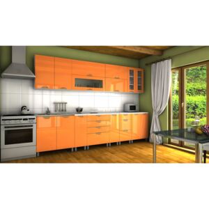 Kuchyňská linka v oranžovém lesku s úchytkami KRF 300 cm F1334