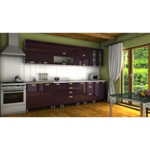 Kuchyňská linka ve fialovém lesku s úchytkami RLG 300 cm F1334