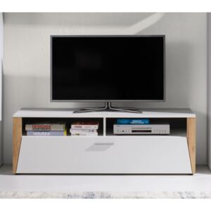 Televizní stolek 140 cm v bílé barvě s dekorem dub zlatý F2018