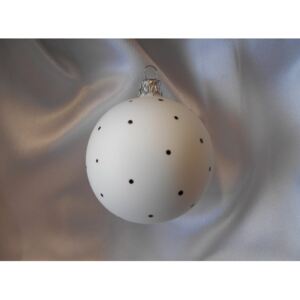 Střední vánoční koule s puntíky 6 ks - bílá/černá