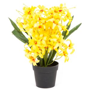 Umělá květina Lilie drobnokvětá v květináči žlutá, 30 cm