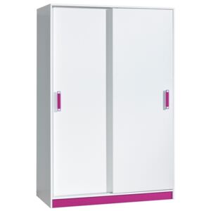 Šatní skříň 120 cm s posuvnými dveřmi v bílé barvě s růžovými úchytky typ 14 KN1079