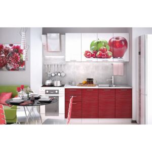 Kuchyňská linka 160 cm červená a bílý lesk s obrázkem jablka KN405