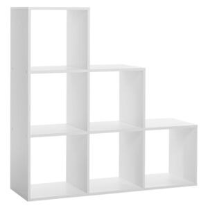 Regál 105x105 cm ve tvaru schodů s 6 úložnými prostory v bílé barvě DO074