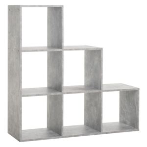 Regál 105x105 cm ve tvaru schodů s 6 úložnými prostory v šedé barvě DO074