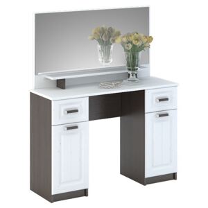 Toaletní stolek v bílé barvě se zrcadlem a korpusem wenge typ CT 900 KN750