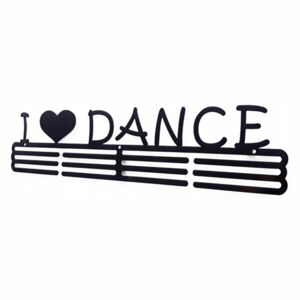 Kovový nástěnný věšák na medaile Ilove dance délka 40cm černý