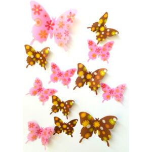 3D motýlci dekorace / samolepky sada 12ks - květinová