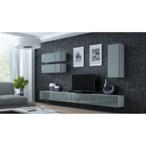 Obývací stěna VIGO 13, bílo/šedá (Moderní systém obývací stěny)