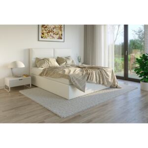 CONTEZZA Čalouněná postel DATO Boxsprings, bílá ekokůže Rozměr: 140 x 200 cm