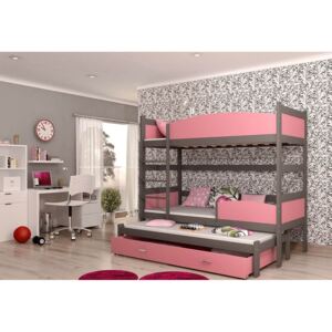 Dětská patrová postel TWIST3, 180x80, šedý/růžový