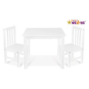 Baby Nellys BABY NELLYS Dětský nábytek - 3 ks, stůl s židličkami - bílá, A/02