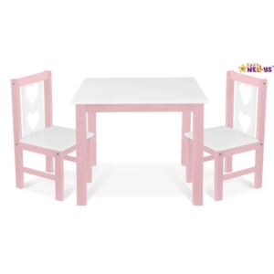 Baby Nellys BABY NELLYS Dětský nábytek - 3 ks, stůl s židličkami - růžová , bílá, B/01