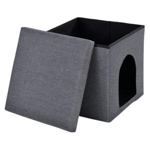 [en.casa]® Skládací taburet - s úložným prostorem / pelíškem - tmavě šedý
