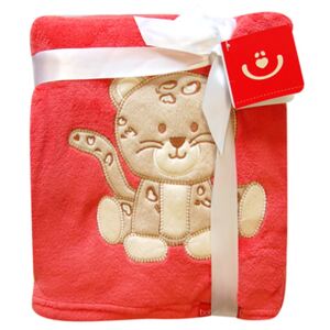 Dětská deka s aplikací KOČIČKA červená 76x102 cm Bobobaby