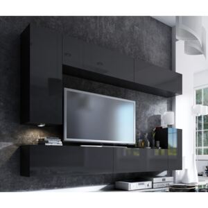 Obývací stěna modulární Combo, varianta 7 grafit/ Černý lesk