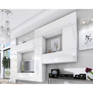 Obývací stěna modulární Combo, varianta 12 Bílá/ Bíly lesk