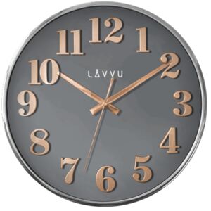 Šedé hodiny LAVVU HOME White s dřevěným dekorem LCT1161 (hodiny v imitace dřeva)