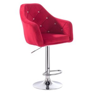 Barová židle ROMA VELUR na kulaté stříbrné podstavě - červená