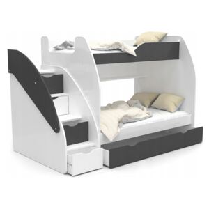 Dětská patrová postel ZAZA - 200x120 cm - bílo-šedá