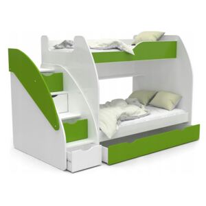 Dětská patrová postel ZAZA - 200x120 cm - bílo-zelená
