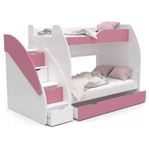 Dětská patrová postel ZAZA - 200x120 cm - bílo-růžová