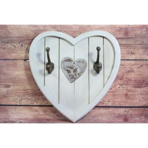 Dřevěný věšák "BIENVENNE" - šedé srdce (36,5x37 cm) venkovský stylu