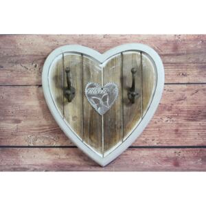 Dřevěný věšák "BIENVENNE" - hnědé srdce (36,5x37 cm) venkovský stylu