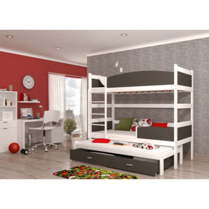 Dětská patrová postel s přistýlkou TWIST3 - šedá barva