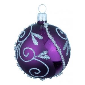 Vánoční koule fialová tmavá, spirálka lístek - Velikost 8 cm