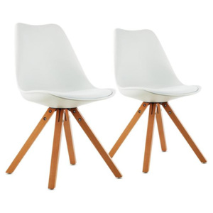 OneConcept Onassis, bílá, skořepinová židle, sada 2 kusů, retro, polstrovaná březové dřevo