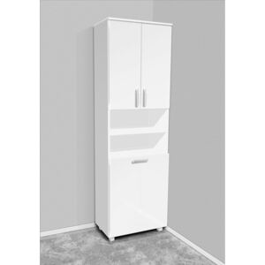 Nabytekmorava Vysoká koupelnová skříňka s košem K16 barva skříňky: bílá 113, barva dvířek: bílý lesk