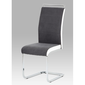 Autronic Jídelní židle šedá látka + bílá koženka / chrom DCL-966 GREY2