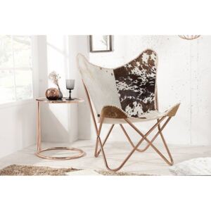 Židlo-křeslo BUTTERFLY BROWN WHITE pravá kůže skladem