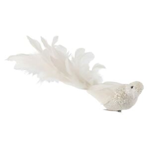 Bílá třpytivá ozdoba ptáček s peříčky - 27*7*12cm