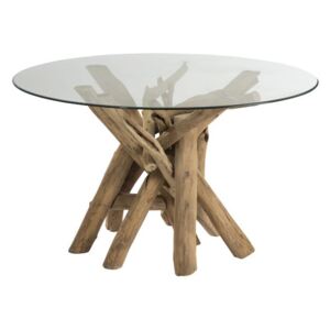 Jídelní kulatý dřevěný stůl se skleněnou deskou Branch - Ø128*75 cm
