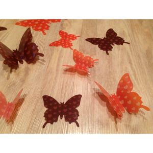 3D motýlci hnědí a oranž se srdíčky 12 ks 7 až 12 cm