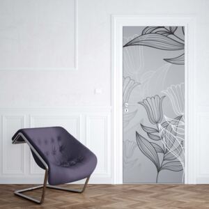 GLIX Fototapeta na dveře - Modern Flowers Illustration Grey | 91x211 cm